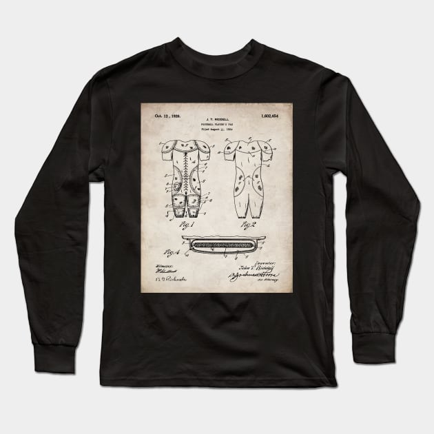 Football Pads Patent - Football Player Coach Team Art - Antique Long Sleeve T-Shirt by patentpress